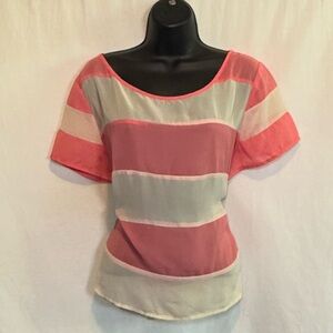 H-113 Ashley Stewart PLUS‎ SIZE 18/20 Pink & Cream Stripe Pullover Blouse